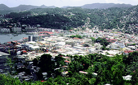 View of central Castries from the Government House outlook on Morne Fortune. - Click to read about this site.